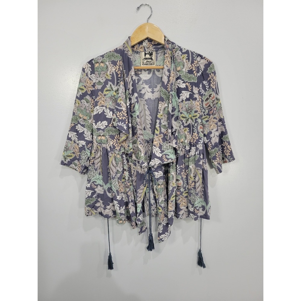 Jaase Anthropologie Floral Kimono Wrap Top Boho Tassel Drawstring Rayon Small‎